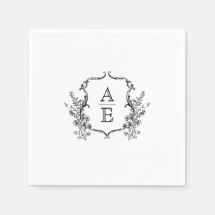 Black and White Crest Monogram Wedding Napkins