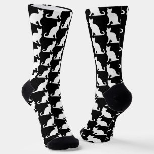 Black and white crew socks with cute cat design