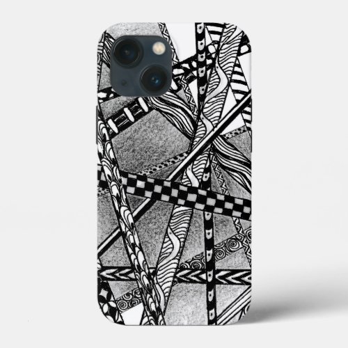 Black and White Criss Crossed Lines and Design iPhone 13 Mini Case