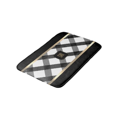 Black and White Crisscross Design Bath Mat