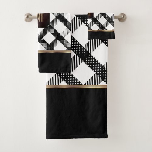 Black and White Crisscross Design Bath Towel Set