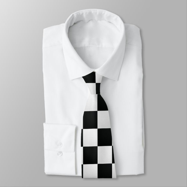 Black and White Crocodile Skin Print Chess Neck Tie (Tied)