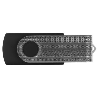 Black and White cross-stitch geometric pattern Flash Drive