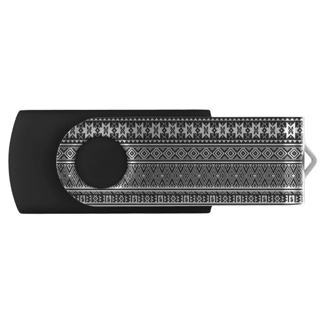 Black and White cross-stitch geometric pattern Flash Drive (Front)