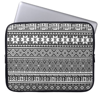 Black and White cross-stitch geometric pattern Laptop Sleeve