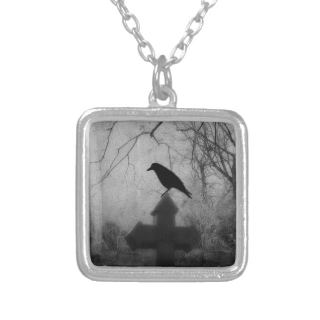 Black And White Crow Silver Plated Necklace (Front)