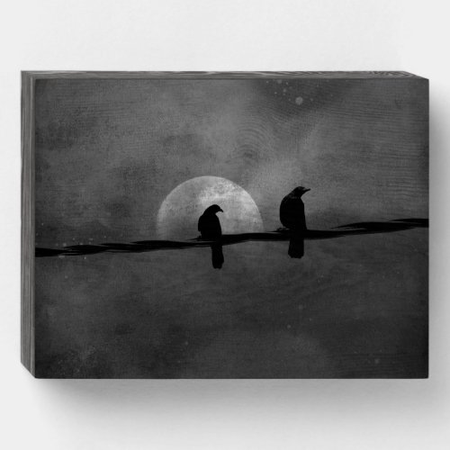 Black And White Crows On A Wire Wooden Box Sign