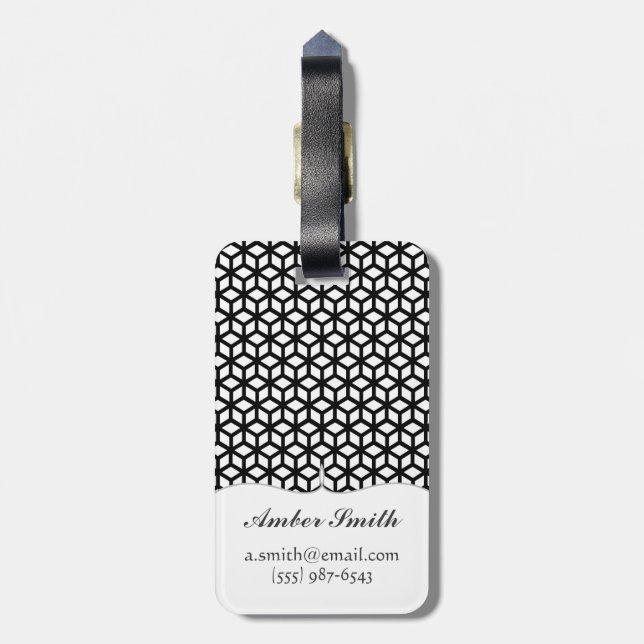Black And White Cube Pattern Luggage Tag (Back Vertical)