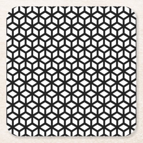 Black And White Cube Pattern Square Paper Coaster