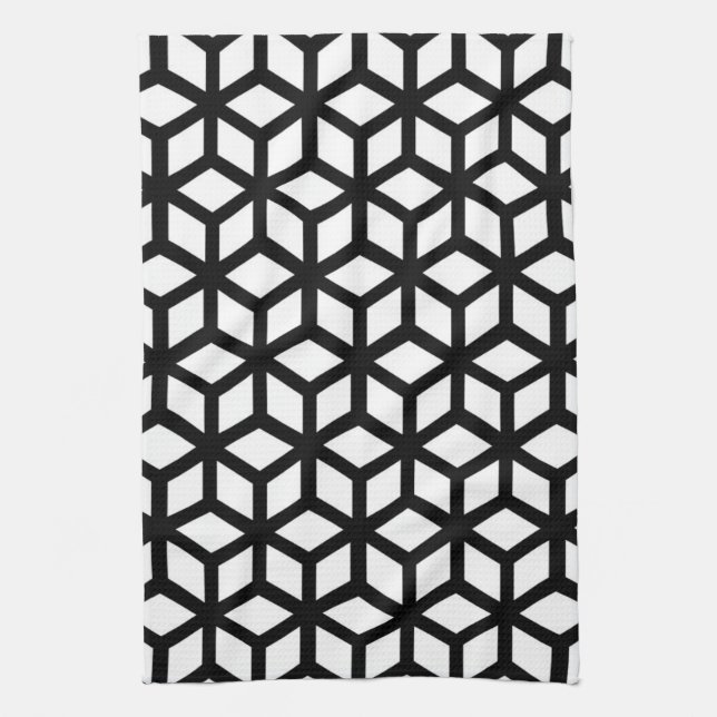 Black And White Cube Pattern Towel (Vertical)