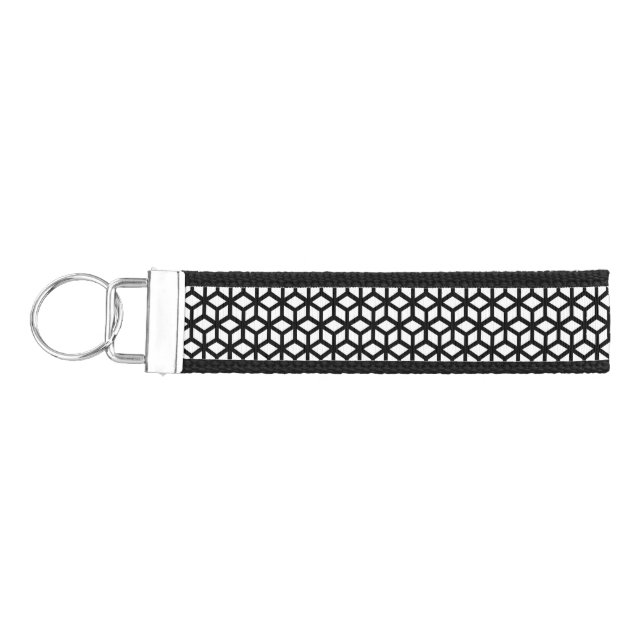 Black And White Cube Pattern Wrist Keychain (Keys on Left)