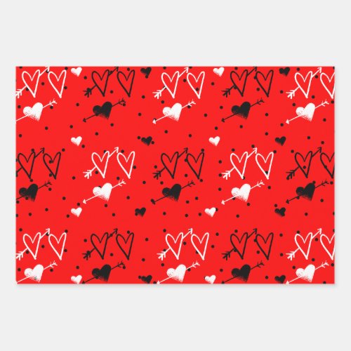 Black And White Cupids Heart Pattern  Wrapping Paper Sheets