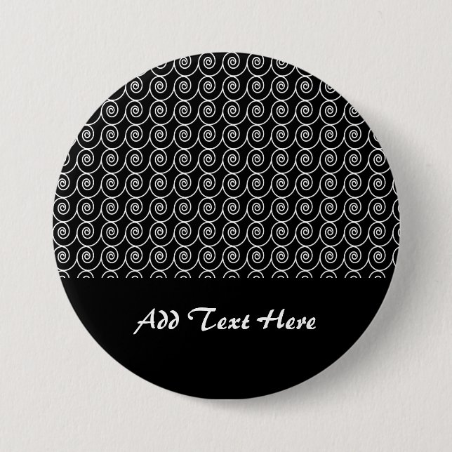 Black and White Curlie Cue Pattern Pinback Button (Front)