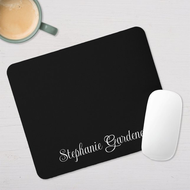 Black and White Curly Calligraphy Name Mouse Pad (Personalized Black Mouse Pad)