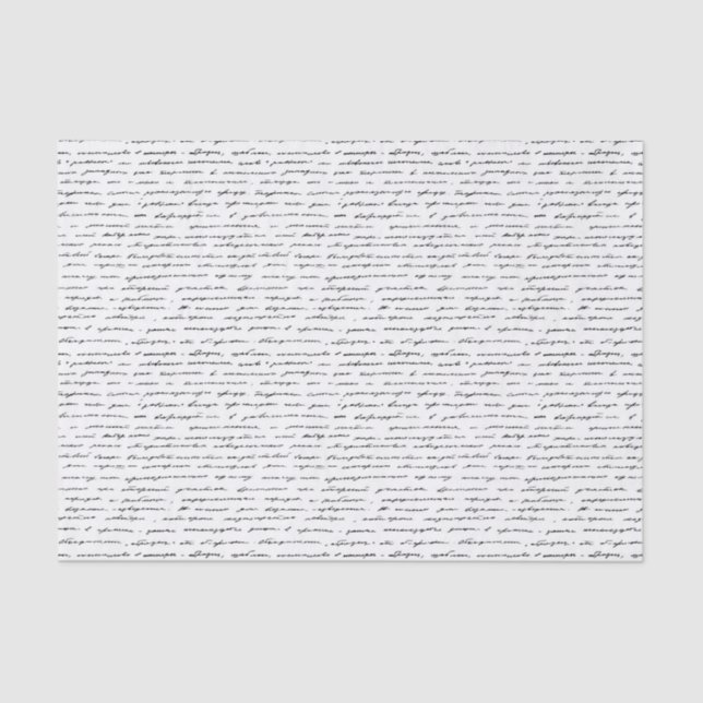 Black and White Cursive Script or Text Pattern Tissue Paper (Front)
