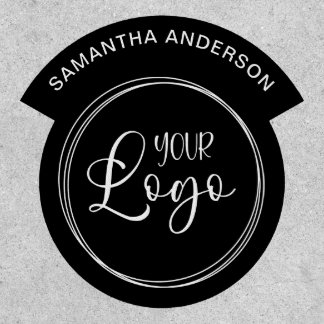 Black and White Curved Name over Business Logo Patch
