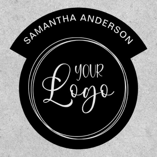 Black and White Curved Name over Business Logo Patch