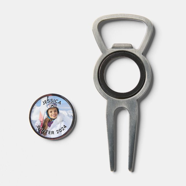Black and White Curved Text Family Photo Divot Tool (Front (Open))