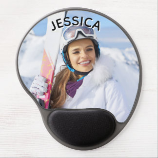 Black and White Curved Text Family Photo Gel Mouse Pad