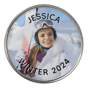 Black and White Curved Text Family Photo Golf Ball Marker