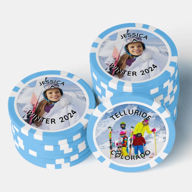Black and White Curved Text Family Photo Poker Chips (Stack)