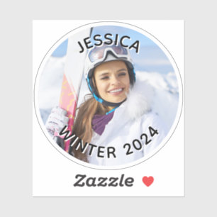 Black and White Curved Text Family Photo Sticker