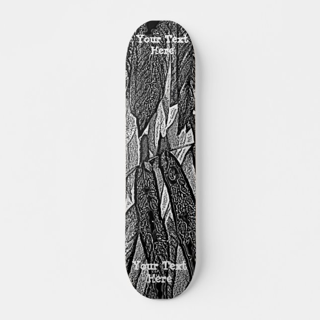 black and white curves modern abstract leaf design skateboard (Front)