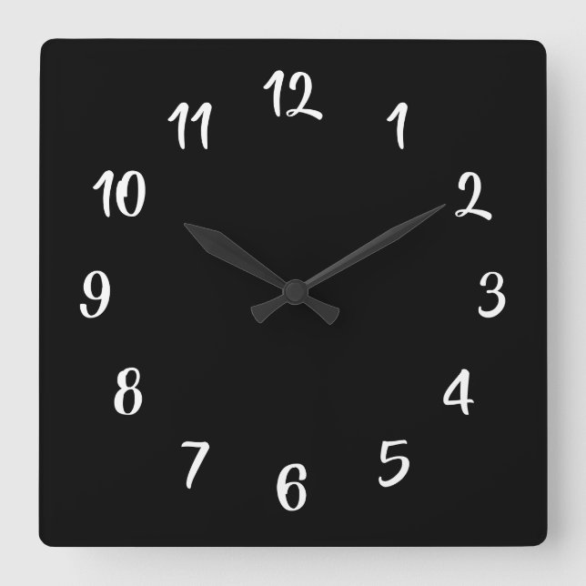 Black and White Custom Background Color Square Wall Clock (Front)