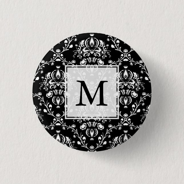Black and White Custom Damask Button (Front)