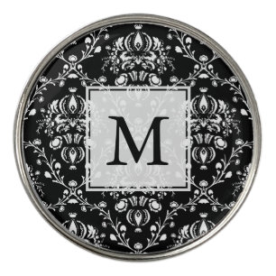 Black and White Custom Damask Golf Ball Marker