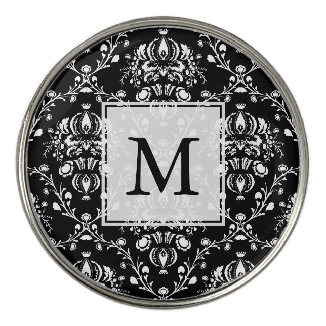Black and White Custom Damask Golf Ball Marker (Front)