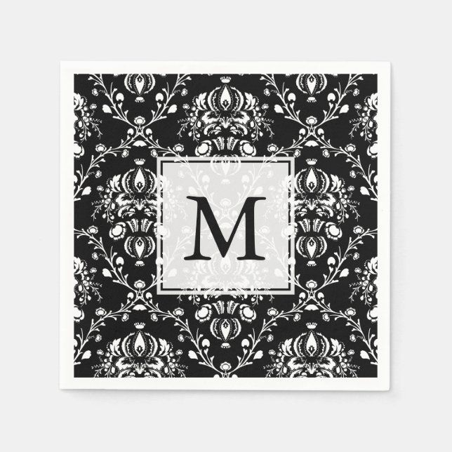 Black and White Custom Damask Napkins (Front)