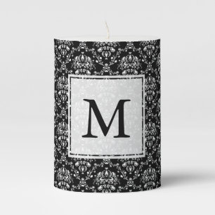 Black and White Custom Damask Pillar Candle