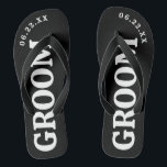 Black and White Custom Groom Wedding Flip Flops<br><div class="desc">These flip flops are perfect for the soon-to-be Groom! Customize with your wedding date.</div>