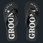 Black and White Custom Groom Wedding Flip Flops<br><div class="desc">These flip flops are perfect for the soon-to-be Groom! Customize with your wedding date.</div>
