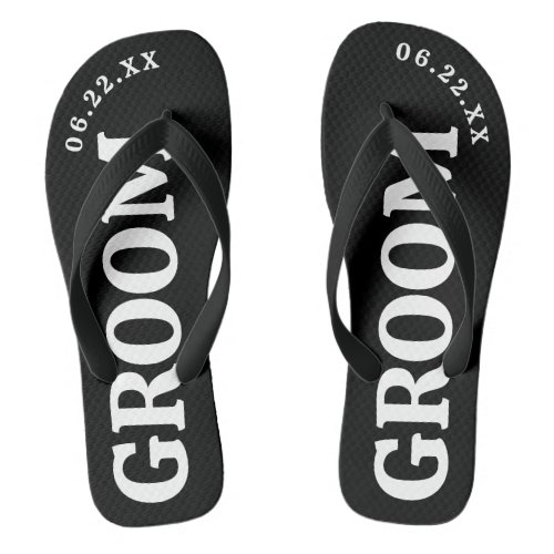 Black and White Custom Groom Wedding Flip Flops