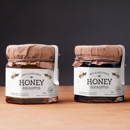 Black And White Custom Honey Jar Label