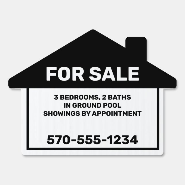 Black and White Custom House For Sale Lawn Sign (Front)
