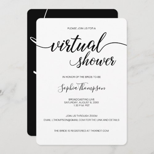 BLACK and white Custom LIVE VIRTUAL BRIDAL SHOWER Invitation