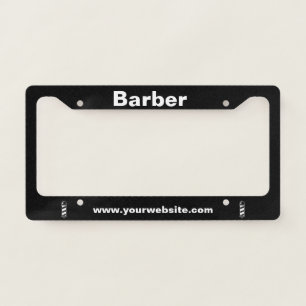 Black and White Custom Mobile Ad   Barber License Plate Frame