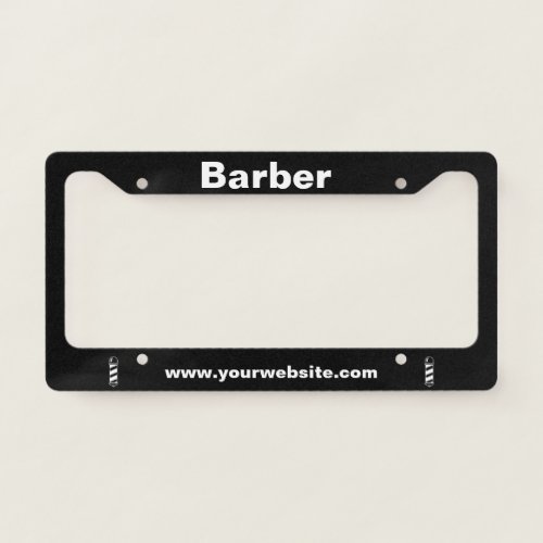 Black and White Custom Mobile Ad  Barber License Plate Frame