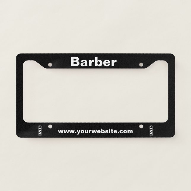 Black and White Custom Mobile Ad | Barber License Plate Frame (Front)