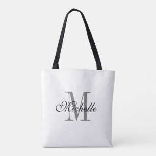 Black and white custom monogram reversible tote bag