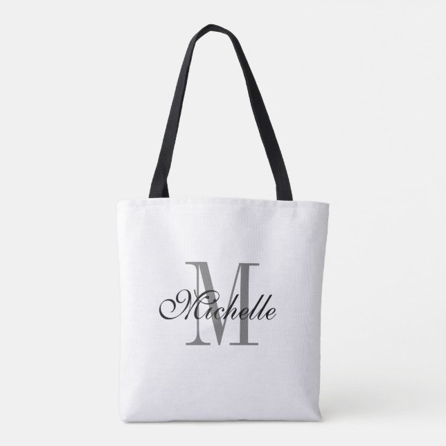 Black and white custom monogram reversible tote bag (Back)