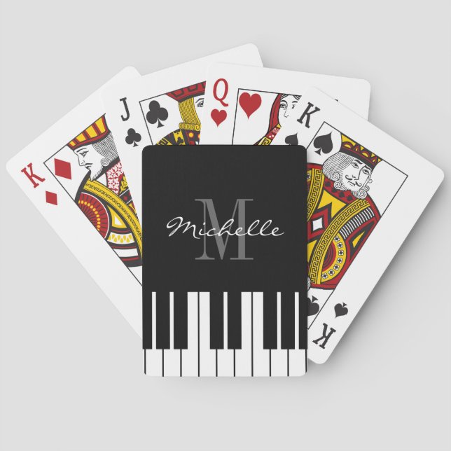 Black and white custom monogrammed piano keys poker cards (Back)