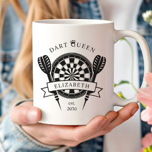 Black and White Custom Name Dart Queen Coffee Mug