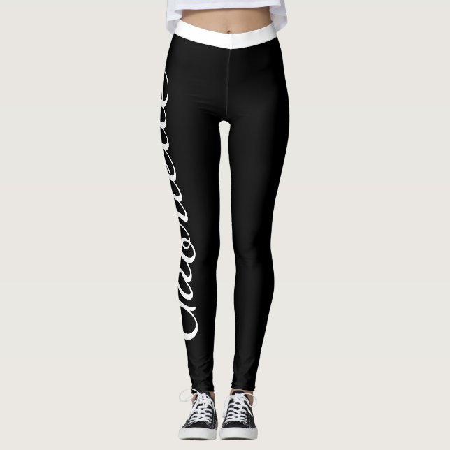 Black and White Custom Name Leggings (Front)