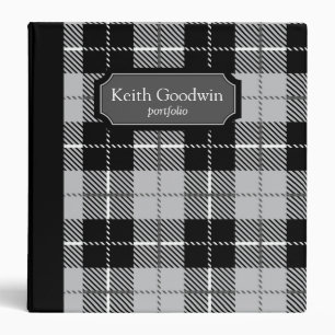 Black and White Custom Name/Monogram Plaid 3 Ring Binder