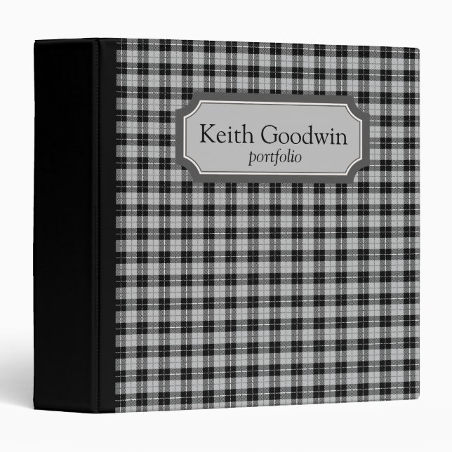 Black and White Custom Name/Monogram Plaid binders (Front/Spine)