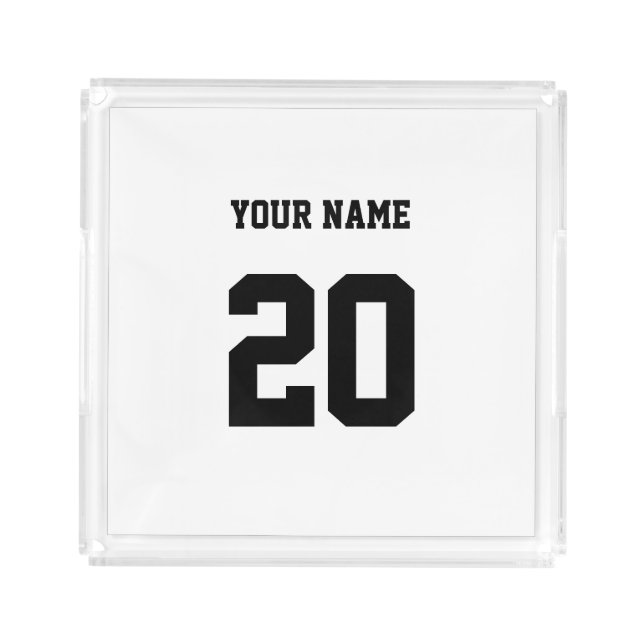 Black and White Custom Number and Name Acrylic Tray (Front)